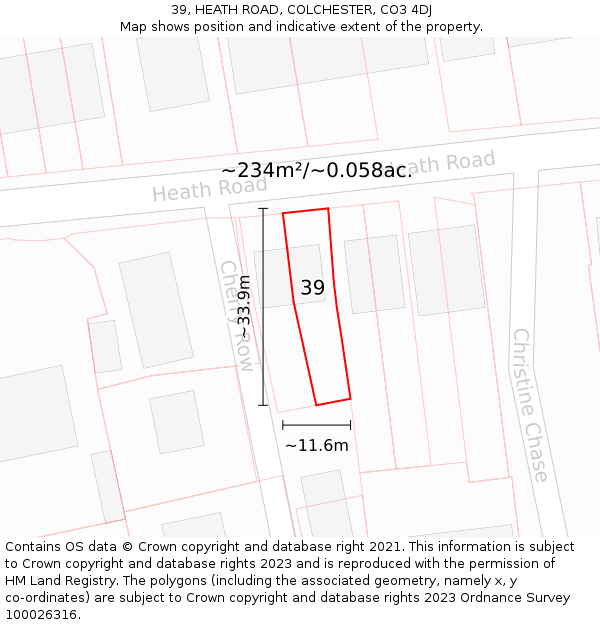 39, HEATH ROAD, COLCHESTER, CO3 4DJ: Plot and title map