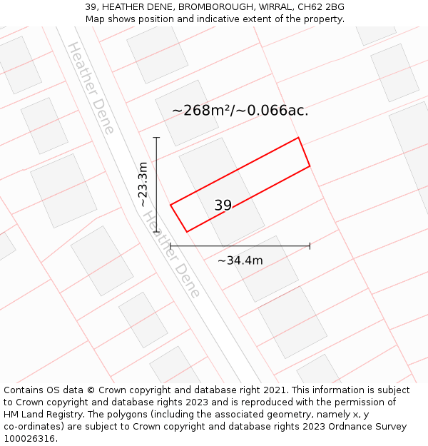 39, HEATHER DENE, BROMBOROUGH, WIRRAL, CH62 2BG: Plot and title map