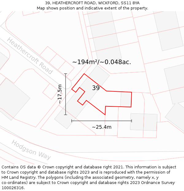 39, HEATHERCROFT ROAD, WICKFORD, SS11 8YA: Plot and title map