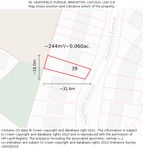 39, HEATHFIELD AVENUE, BRANSTON, LINCOLN, LN4 1UF: Plot and title map