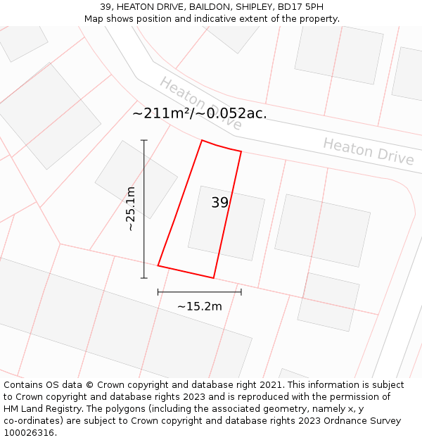 39, HEATON DRIVE, BAILDON, SHIPLEY, BD17 5PH: Plot and title map