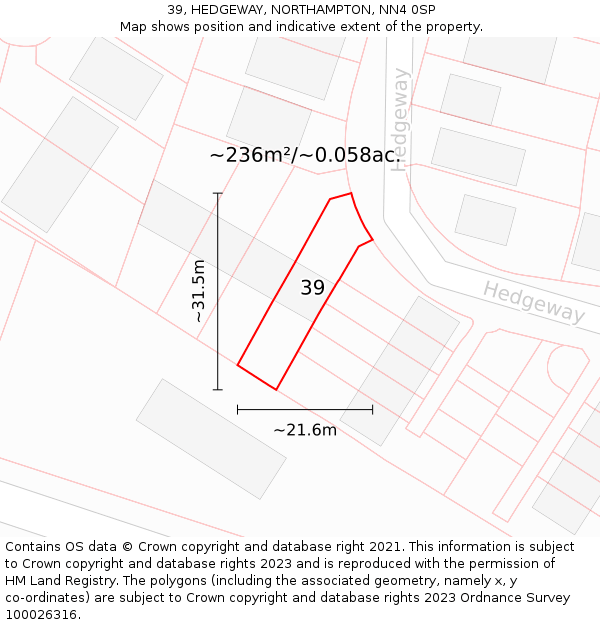 39, HEDGEWAY, NORTHAMPTON, NN4 0SP: Plot and title map