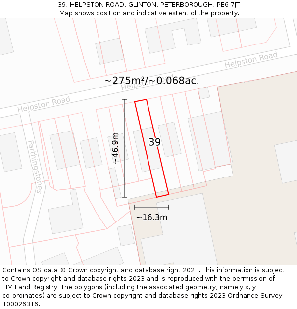 39, HELPSTON ROAD, GLINTON, PETERBOROUGH, PE6 7JT: Plot and title map