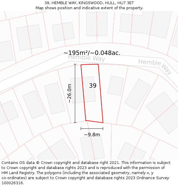 39, HEMBLE WAY, KINGSWOOD, HULL, HU7 3ET: Plot and title map