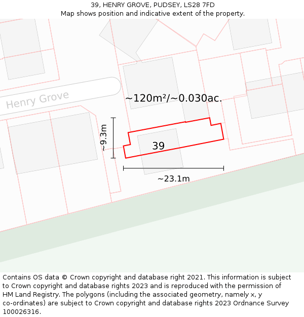 39, HENRY GROVE, PUDSEY, LS28 7FD: Plot and title map
