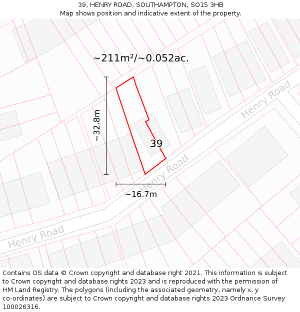 39, HENRY ROAD, SOUTHAMPTON, SO15 3HB: Plot and title map