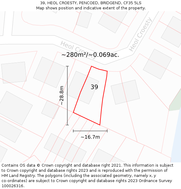 39, HEOL CROESTY, PENCOED, BRIDGEND, CF35 5LS: Plot and title map