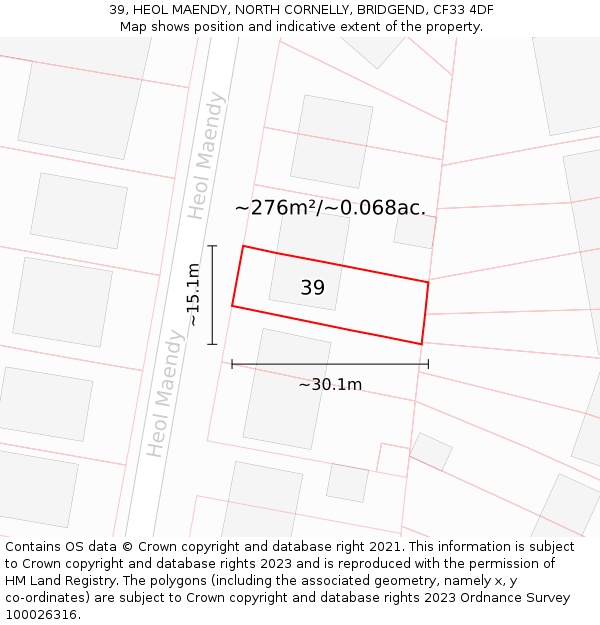 39, HEOL MAENDY, NORTH CORNELLY, BRIDGEND, CF33 4DF: Plot and title map