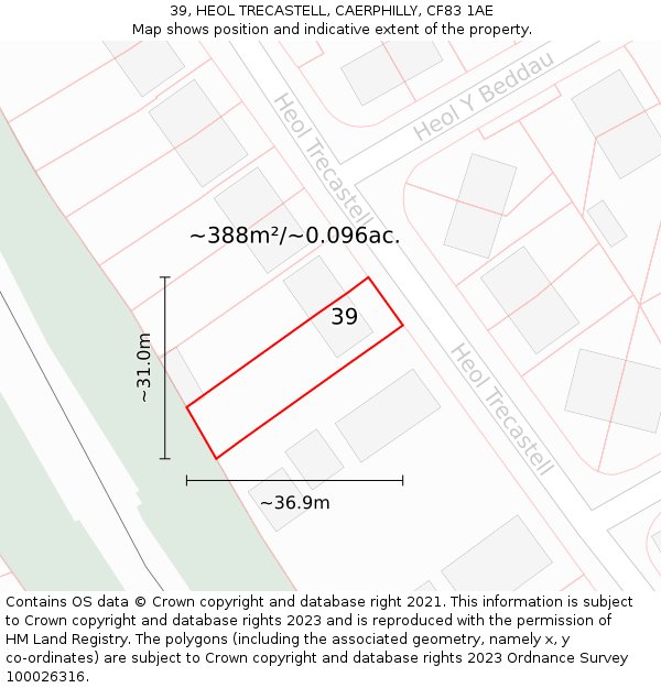 39, HEOL TRECASTELL, CAERPHILLY, CF83 1AE: Plot and title map