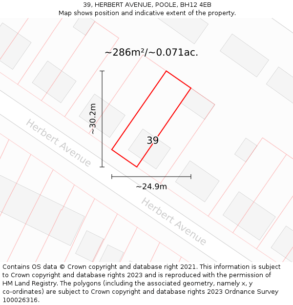 39, HERBERT AVENUE, POOLE, BH12 4EB: Plot and title map