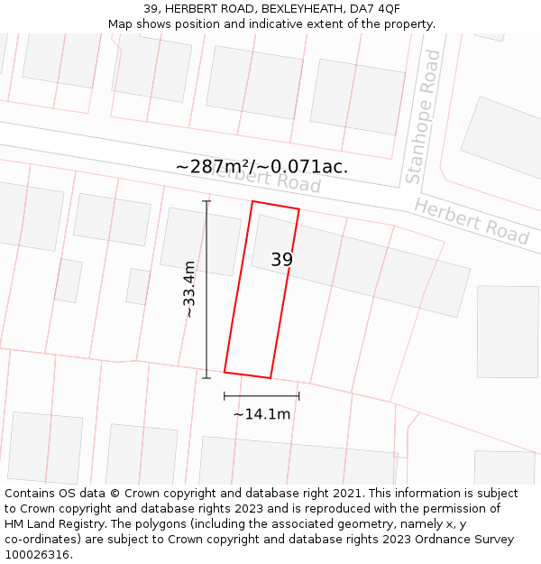 39, HERBERT ROAD, BEXLEYHEATH, DA7 4QF: Plot and title map