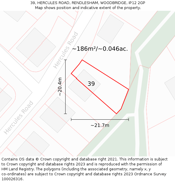 39, HERCULES ROAD, RENDLESHAM, WOODBRIDGE, IP12 2GP: Plot and title map