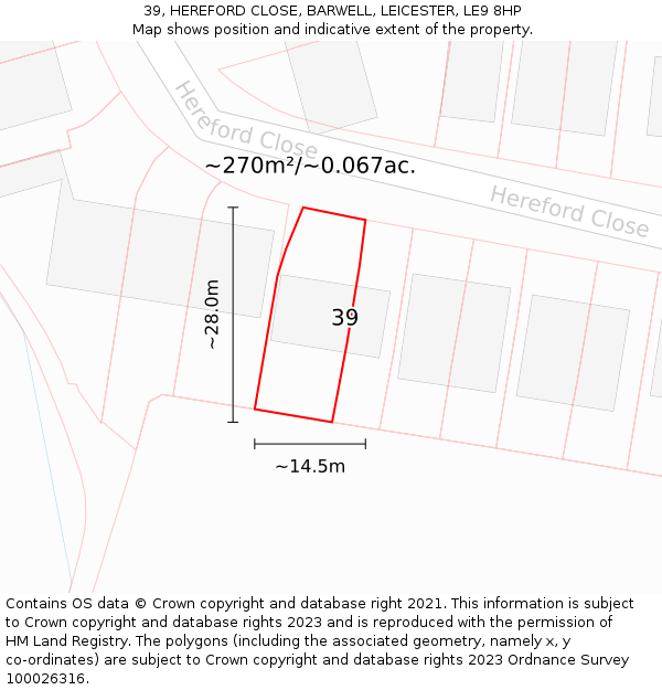 39, HEREFORD CLOSE, BARWELL, LEICESTER, LE9 8HP: Plot and title map