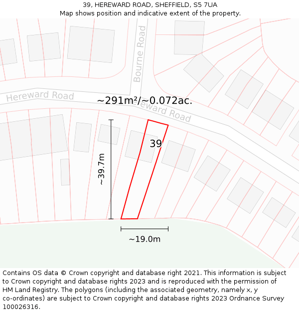 39, HEREWARD ROAD, SHEFFIELD, S5 7UA: Plot and title map