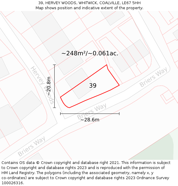 39, HERVEY WOODS, WHITWICK, COALVILLE, LE67 5HH: Plot and title map