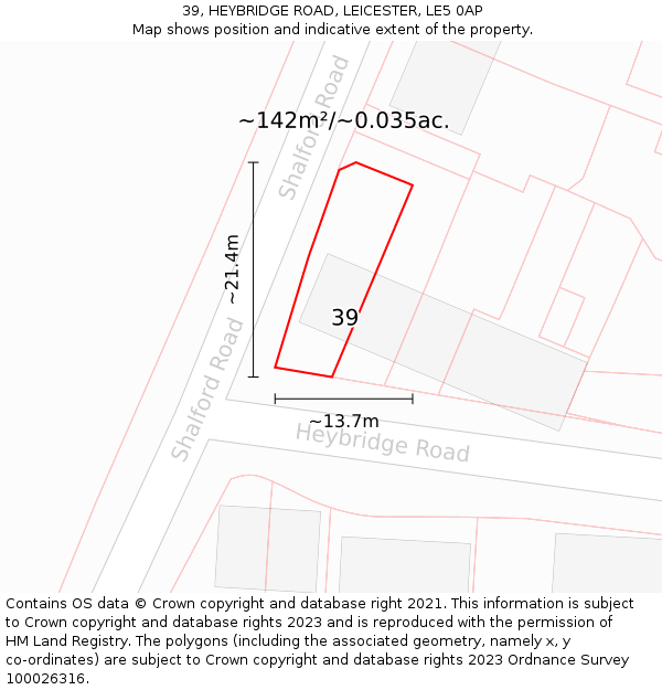 39, HEYBRIDGE ROAD, LEICESTER, LE5 0AP: Plot and title map