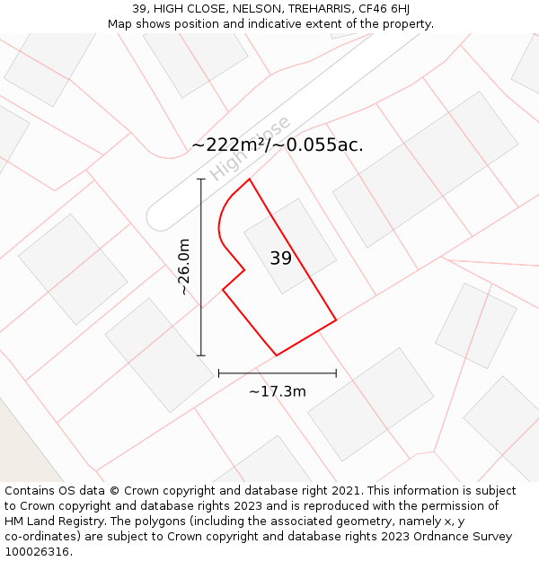 39, HIGH CLOSE, NELSON, TREHARRIS, CF46 6HJ: Plot and title map