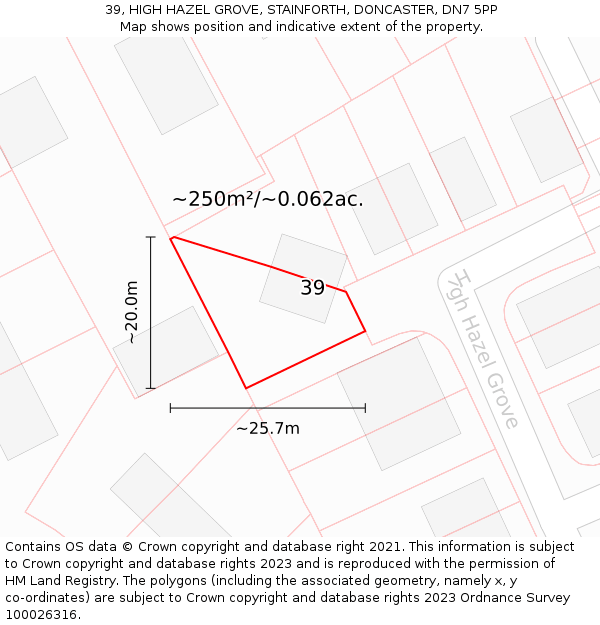 39, HIGH HAZEL GROVE, STAINFORTH, DONCASTER, DN7 5PP: Plot and title map