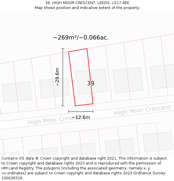 39, HIGH MOOR CRESCENT, LEEDS, LS17 6EE: Plot and title map