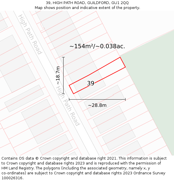 39, HIGH PATH ROAD, GUILDFORD, GU1 2QQ: Plot and title map