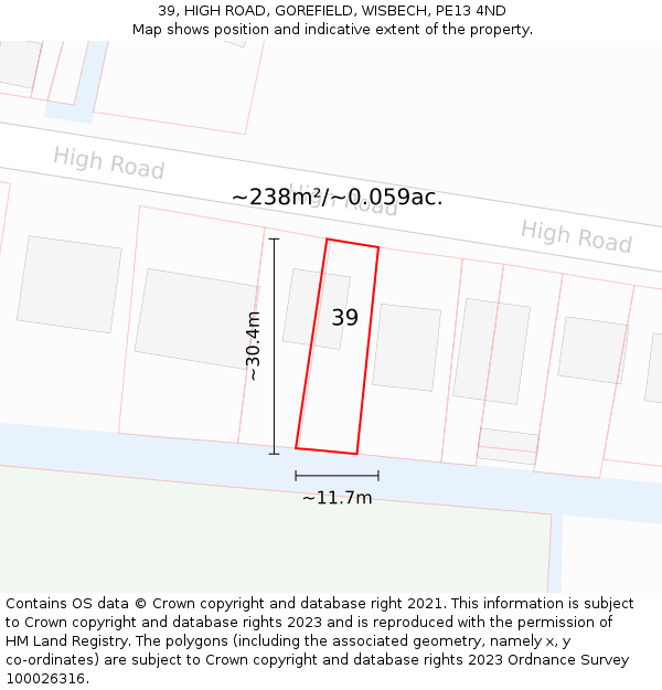 39, HIGH ROAD, GOREFIELD, WISBECH, PE13 4ND: Plot and title map