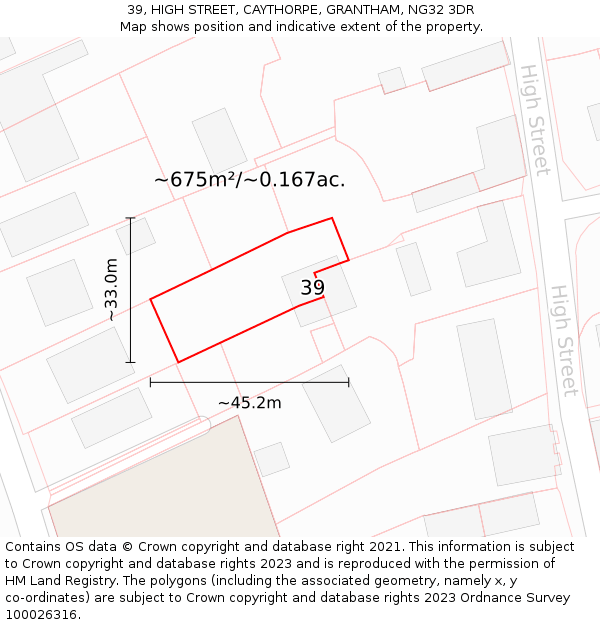 39, HIGH STREET, CAYTHORPE, GRANTHAM, NG32 3DR: Plot and title map
