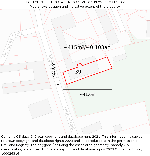 39, HIGH STREET, GREAT LINFORD, MILTON KEYNES, MK14 5AX: Plot and title map