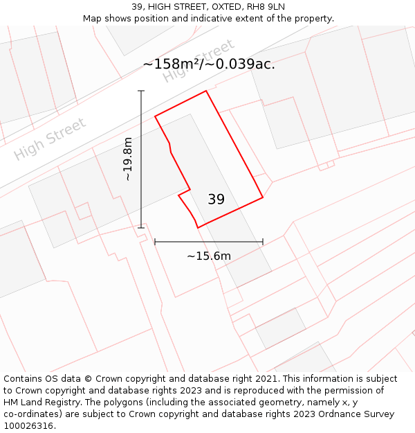 39, HIGH STREET, OXTED, RH8 9LN: Plot and title map