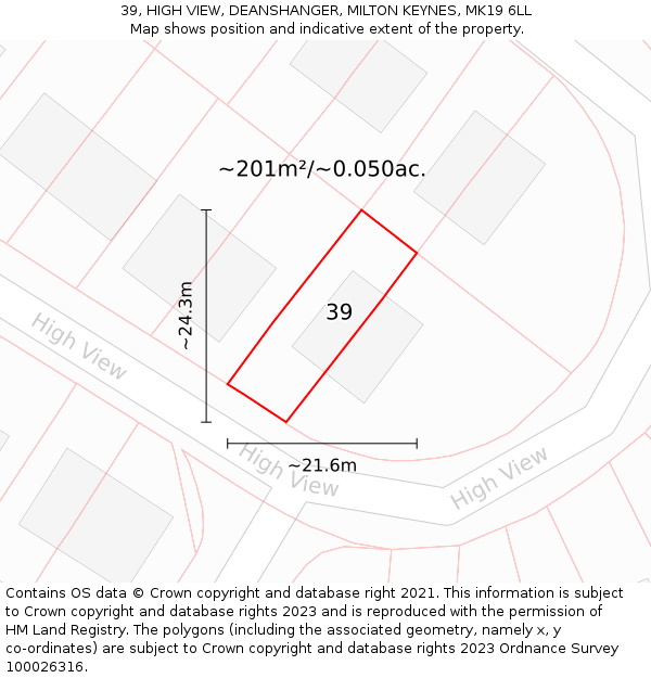 39, HIGH VIEW, DEANSHANGER, MILTON KEYNES, MK19 6LL: Plot and title map