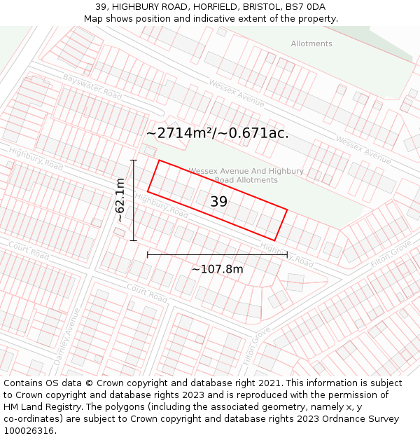 39, HIGHBURY ROAD, HORFIELD, BRISTOL, BS7 0DA: Plot and title map