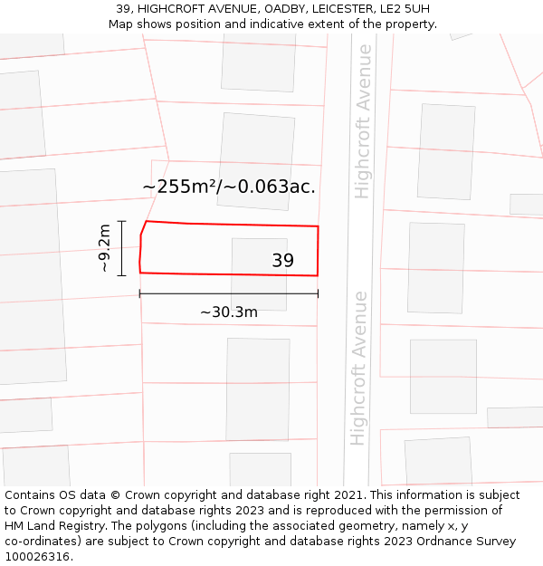 39, HIGHCROFT AVENUE, OADBY, LEICESTER, LE2 5UH: Plot and title map