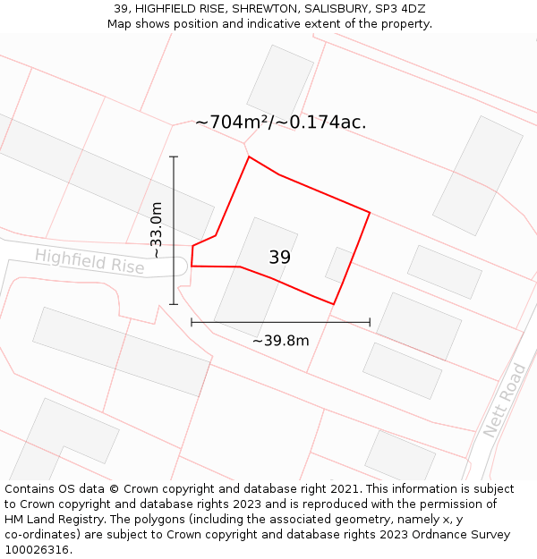39, HIGHFIELD RISE, SHREWTON, SALISBURY, SP3 4DZ: Plot and title map