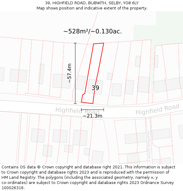 39, HIGHFIELD ROAD, BUBWITH, SELBY, YO8 6LY: Plot and title map