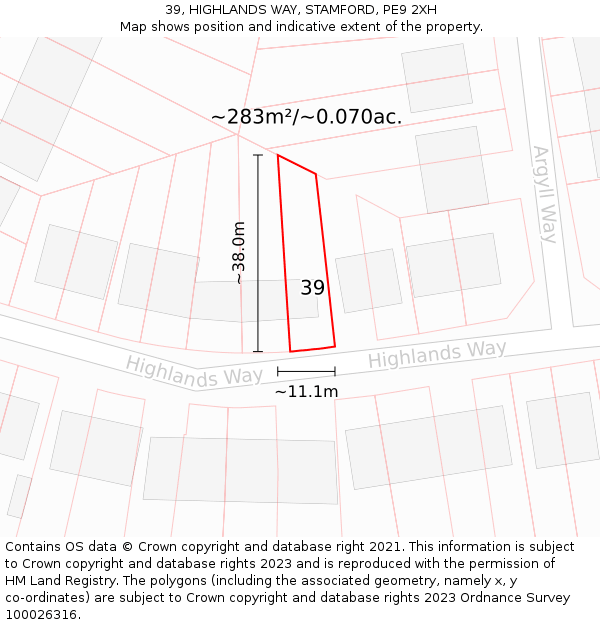 39, HIGHLANDS WAY, STAMFORD, PE9 2XH: Plot and title map