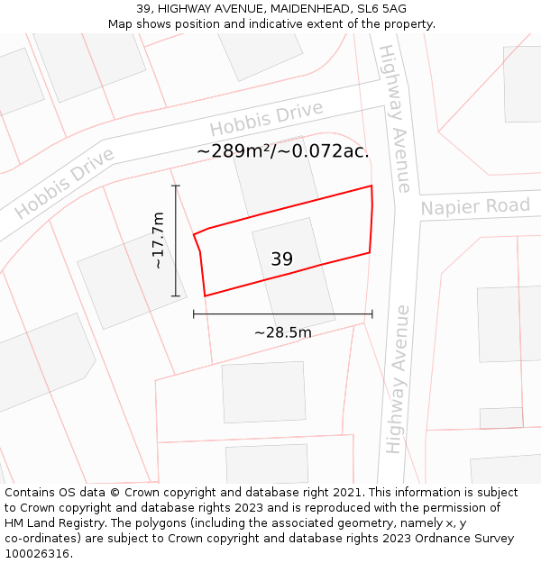 39, HIGHWAY AVENUE, MAIDENHEAD, SL6 5AG: Plot and title map