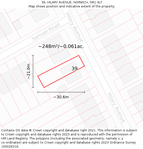 39, HILARY AVENUE, NORWICH, NR1 4LF: Plot and title map