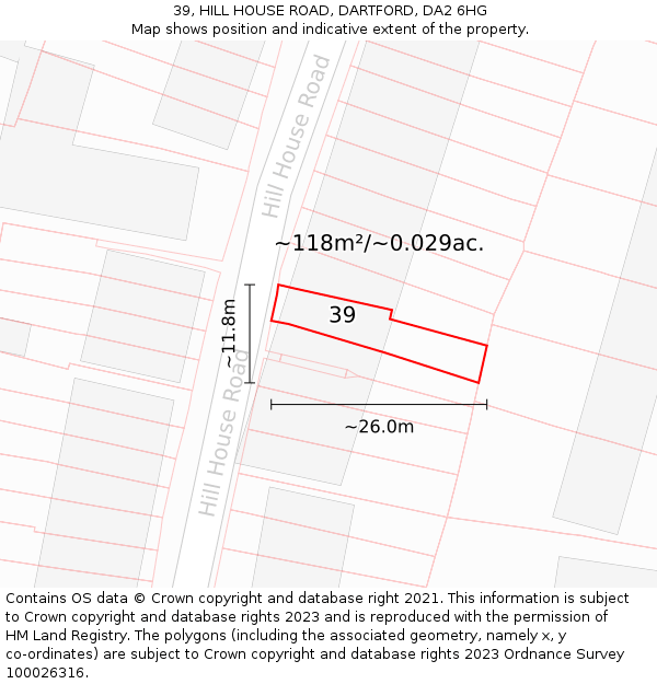 39, HILL HOUSE ROAD, DARTFORD, DA2 6HG: Plot and title map