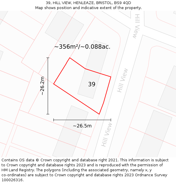 39, HILL VIEW, HENLEAZE, BRISTOL, BS9 4QD: Plot and title map