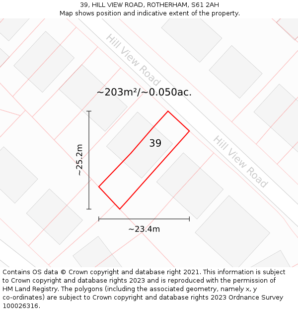 39, HILL VIEW ROAD, ROTHERHAM, S61 2AH: Plot and title map