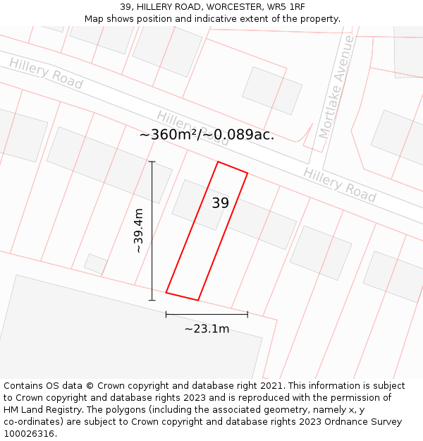 39, HILLERY ROAD, WORCESTER, WR5 1RF: Plot and title map