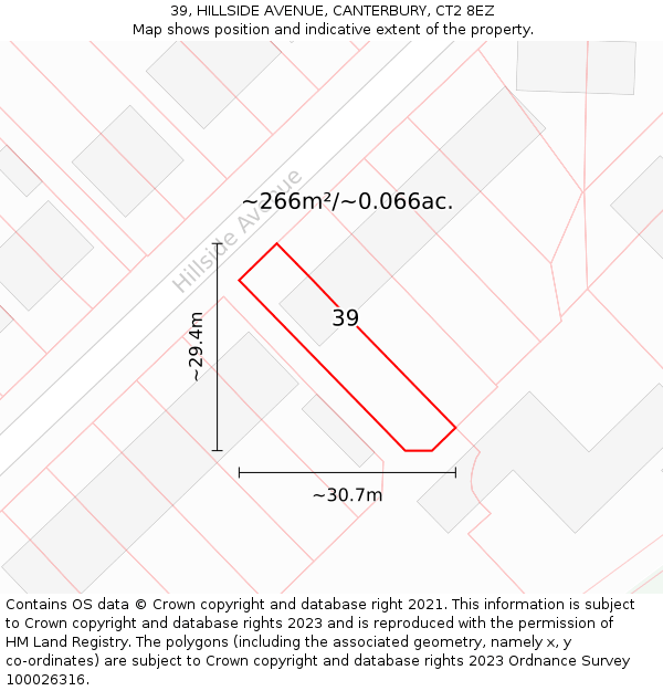 39, HILLSIDE AVENUE, CANTERBURY, CT2 8EZ: Plot and title map