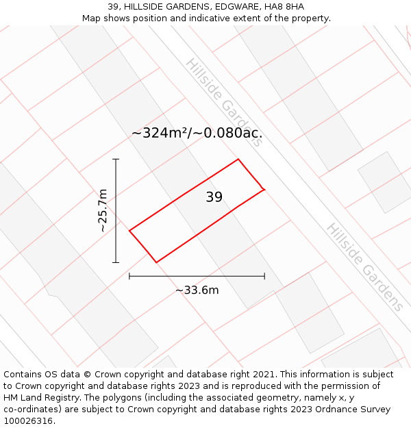 39, HILLSIDE GARDENS, EDGWARE, HA8 8HA: Plot and title map