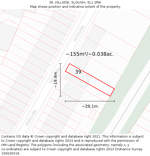 39, HILLSIDE, SLOUGH, SL1 2RW: Plot and title map