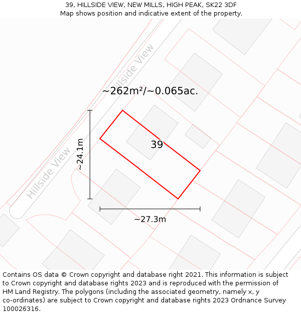 39, HILLSIDE VIEW, NEW MILLS, HIGH PEAK, SK22 3DF: Plot and title map