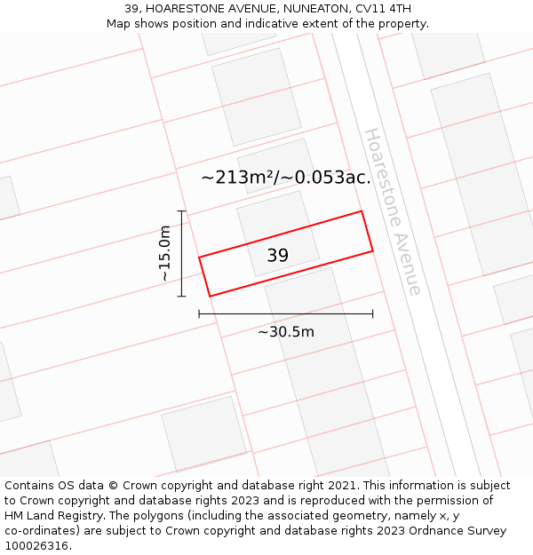 39, HOARESTONE AVENUE, NUNEATON, CV11 4TH: Plot and title map