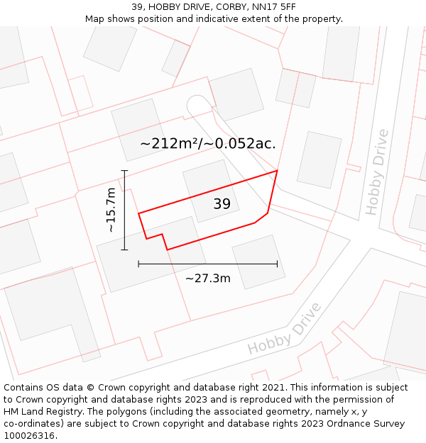 39, HOBBY DRIVE, CORBY, NN17 5FF: Plot and title map
