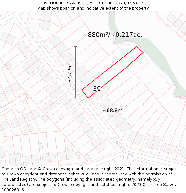 39, HOLBECK AVENUE, MIDDLESBROUGH, TS5 8DS: Plot and title map