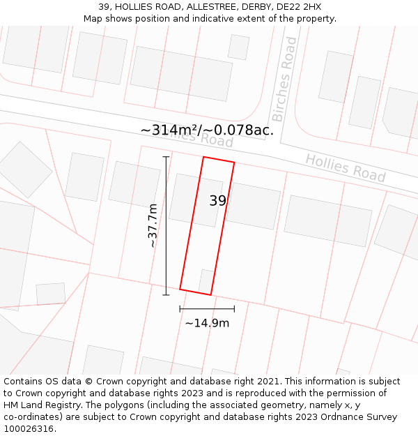 39, HOLLIES ROAD, ALLESTREE, DERBY, DE22 2HX: Plot and title map