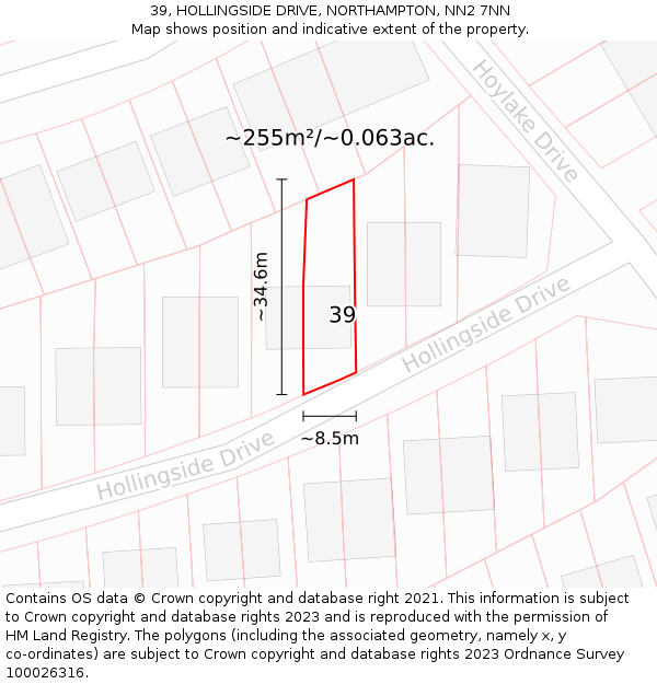 39, HOLLINGSIDE DRIVE, NORTHAMPTON, NN2 7NN: Plot and title map