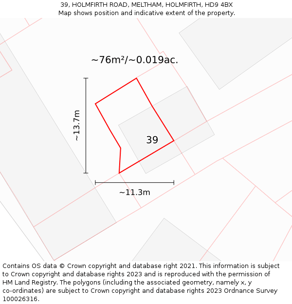 39, HOLMFIRTH ROAD, MELTHAM, HOLMFIRTH, HD9 4BX: Plot and title map